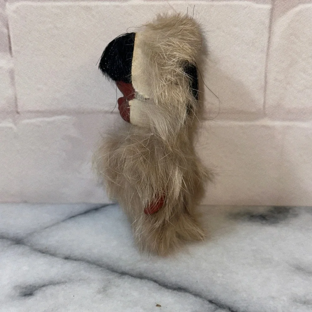 Vintage Inuit Eskimo Doll Fur Parka Hand Painted Face Brown Cultural Folk Art
